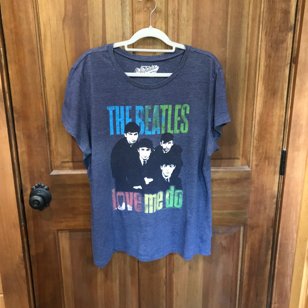 Old Navy The Beatles Love Me Do Graphic Tee Heather Blue XXL Womens Short Sleeve